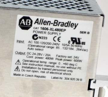 1606-XL480EP Блок питания Allen-Bradley 24 В, 20 А, 480 Вт