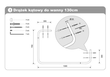 УГЛОВОЙ КАРКАС ДЛЯ ВАННЫ ДУША 70X130