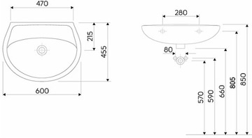 РАКОВИНА КОЛЕСО IDOL 60x45 без отверстия M11060