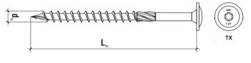 СТОЛЯРНЫЕ ВИНТЫ WKCP 6x200 TORX ШАЙБА С ПЛАСТИННОЙ ГОЛОВКОЙ KLIMAS 100 шт.