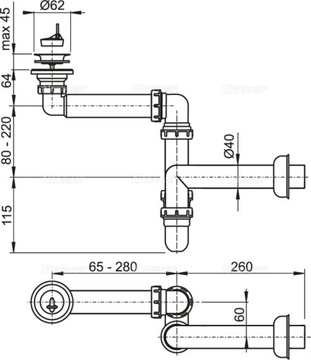 Сифон для умывальника малогабаритный DN63 A413