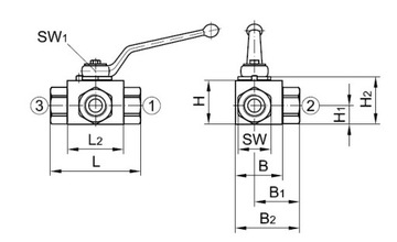 Zawór trójdrożny hydrauliczny ręczny 1/4