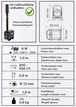 Фонтанный насос 200-450л/ч TIP WPZ 450-R