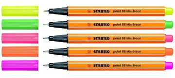 Неоновая подводка Stabilo Point 88 MINI, 5 цветов, футляр