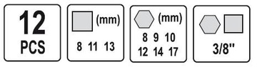 Klucze do spustu oleju komplet 3/8'' 12 cz yt-0600