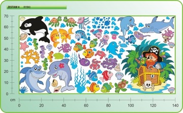 НАСТЕННЫЕ НАКЛЕЙКИ РЫБКИ Пират Набор 4 шт. 140х70 см