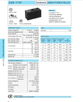 Реле HF115F 012-2ZS4A 12В 16А 2x8А 250В JQX