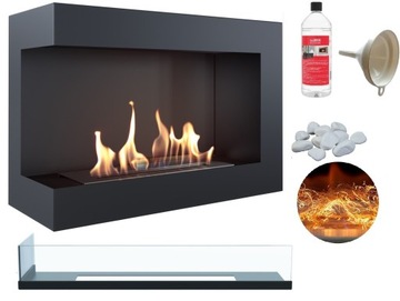 Biofireplace angular black suspended delta left 700 glass effect glow, фото