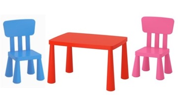 Ikea mammut столик красный+ 2 стулья синие, фото