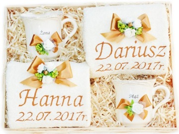 Towels embroidery cups for a gift wedding anniversaries, фото