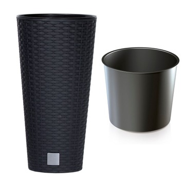 Flowerpot with cartridge 20x38cm flowerpot imitation rattan, фото