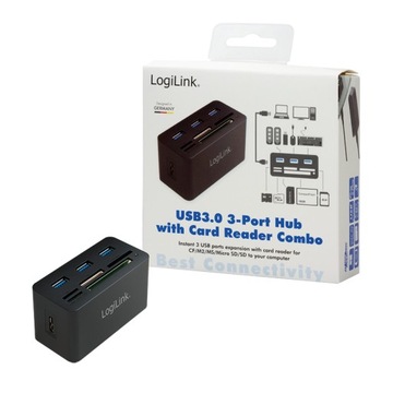 Устройство чтения карт памяти + HUB 3 x USB3.0, LogiLink