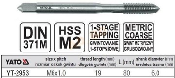 Машинный метчик M6x1,0 YATO YT-2953 METRIC