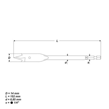 Лопаточное сверло по дереву, 14 x 152 мм.