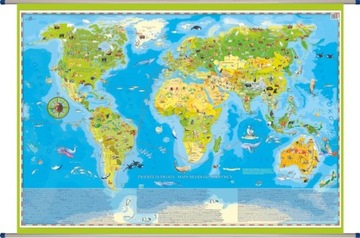 ŚWIAT MAPA ŚCIENNA DLA DZIECI - ZWIERZĘTA ŚWIATA 140 x 100 cm RURKI PCV