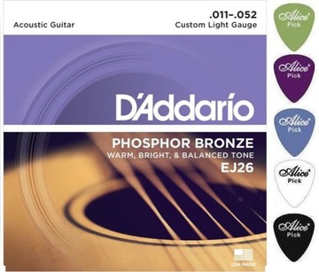 D'Addario EJ26 Phosphor Bronze 11-52 + 5 KOSTEK