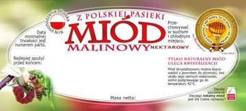 Etykiety na Miód Malinowy (100szt) - wzór E1019