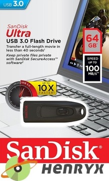 Pendrive Sandisk USB 3.0 ULTRA Fast, 64 ГБ, шифрование