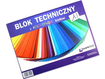 Blok techniczny z kolorowymi kartkami A4 8 szt.
