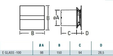 Вентилятор для ванной комнаты Cata E100 G, черный, стеклянная панель, тихий, эффективный