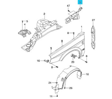 CHEVROLET EPICA DRŽÁKY VÝKLENEK KOLA PRAV. 96394876