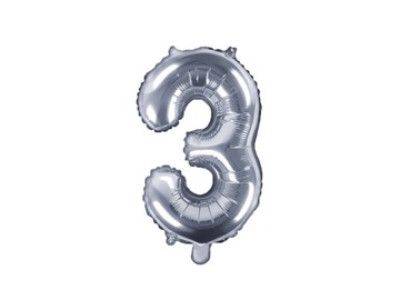 Balon 3 srebrny na urodziny 35cm 1szt FB10M-3-018
