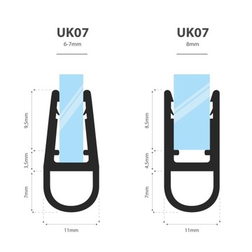 Уплотнитель для душевой кабины 80см 6 7 8 мм UK07