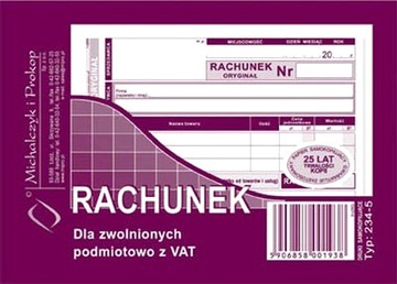 Druk RACHUNEK DLA ZWOLNIONYCH z VAT 234-5 Dr24 ŁDŹ