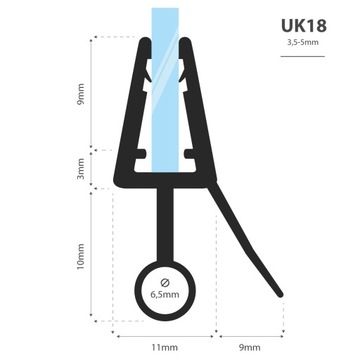 Уплотнитель для душевой кабины 30см 3,5 5 мм UK18