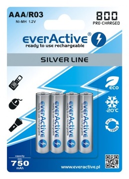 AKUMULATORKI KOMPLET 4x EVERACTIVE AAA R03 800MAH