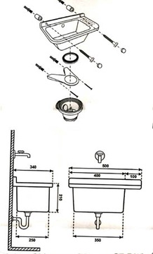 Раковина 50х34х21см.СЕРЫЙ+смеситель+дозатор. 090