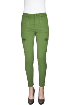 H&M Damskie Bawełniane Jeansowe Oliwkowe Spodnie Kieszenie Zamki XS 34