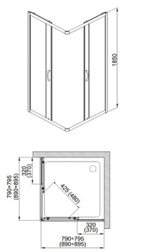 КВАДРАТНАЯ КАБИНА NIGRA 90x185см ХРОМ АКВАФОРМ