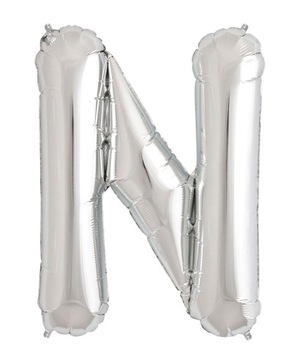 SREBRNY BALON KSZTAŁT LITERY 40CM SREBRNA LITERA N