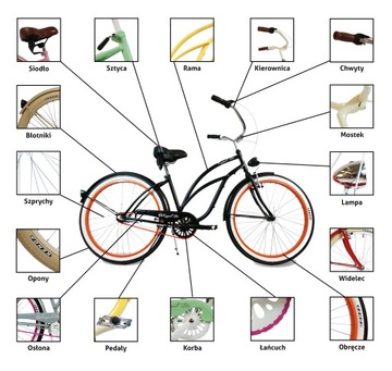 Rower beach Cruiser damski 26 damka RUBY ROYALBI czerwony 3 biegi koszyk