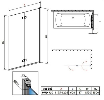 Ширма для ванны Fuenta PND I 120x150 Правая RADAWAY