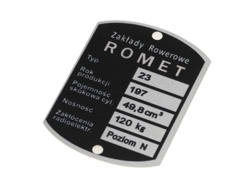 TABLICZKA ZNAMIONOWA ROMET MOTORYNKA KOMAR TYP 23