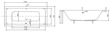 QUADRO прямоугольная ванна 180x80 + АВТОМАТИЧЕСКИЙ СИФОН