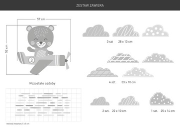 Наклейки на стену BEAR AIRPLANE CLOUD XXL