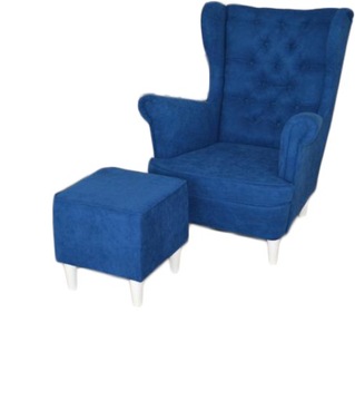 FOTEL USZAK CHESTERFIELD GRANATOWY Z PODNÓŻKIEM