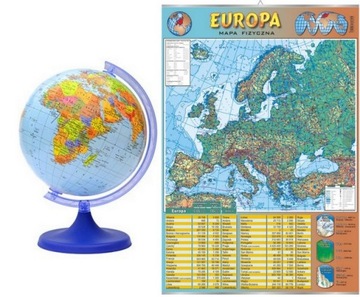 Globus polityczny 220mm + Europa - mapa fizyczna