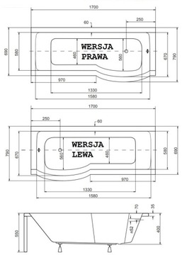 ВАННА BESCO PMD С КАБИНОЙ 170x70 INSPIRO SCREEN/EM