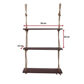 Деревянная подвесная полка, полка на веревочках, 3 полки