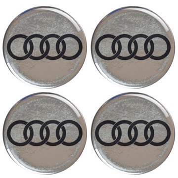 NAKLEJKI NA KOŁPAKI FELGI AUDI 50 MM SREBRNE