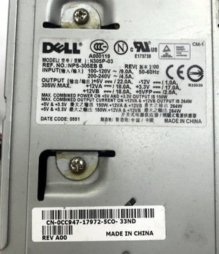 БЛОК ПИТАНИЯ DELL OPTIPLEX N305P-03 0CC947 0UH870