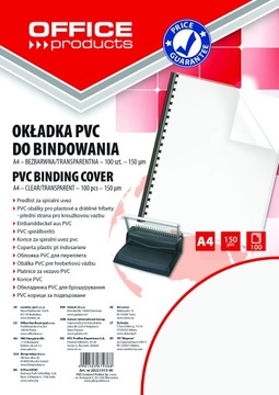 OKŁADKI DO BINDOWANIA A4 FOLIA 150 MIKRONÓW, TRANSPARENTNE, 100 SZTUK