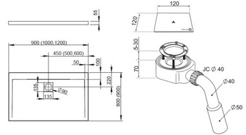 душевой поддон RADAWAY ARGOS D 90x80 плитка + СИФОН