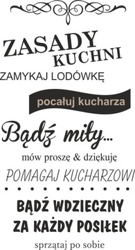 NAKLEJKA DO zasady KUCHNI naklejki CYTATY 120CM