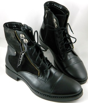 K-2663 STYLOWE KOZAKI SZTYBLETY OFICERKI SKÓRA 43