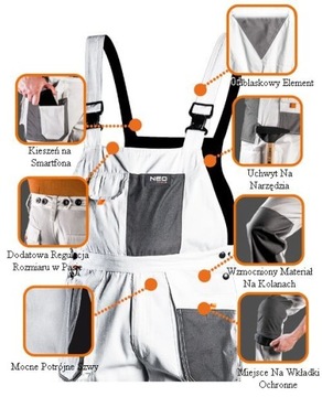 БРЮКИ NEO WORK BIB, БЕЛЫЕ M/50 81-140